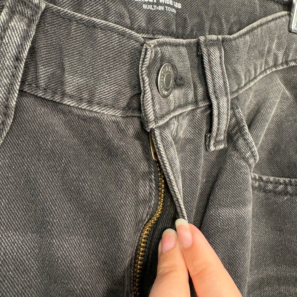 Old Navy Girls Jeans 16 Black High Rise Baggy Wide Leg Built-In Tough Adjustable